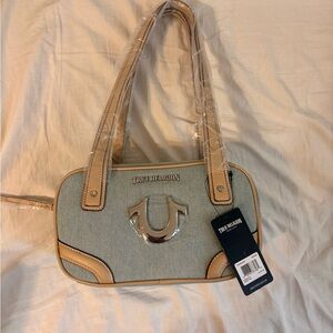 True Religion Tan and Cream Bowling Satchel Bag